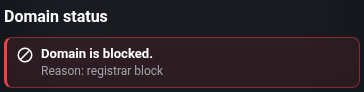 Sample blocked result with its reason. Give support the domain and the response.