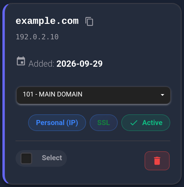 After saving and reopening the page, the domain remains assigned to plan #101.