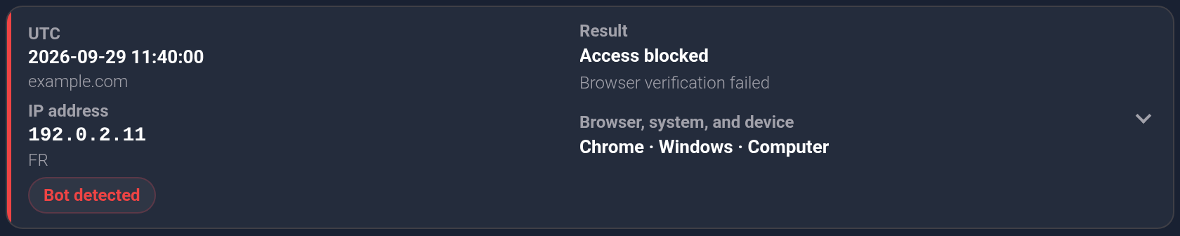 Bot detected, Access blocked and Browser verification failed