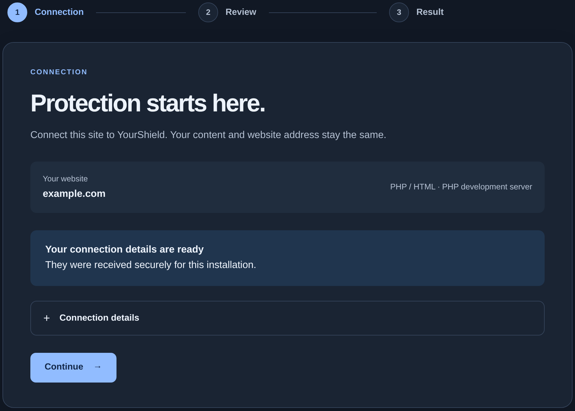 YourShield wizard unlocked for example.com
