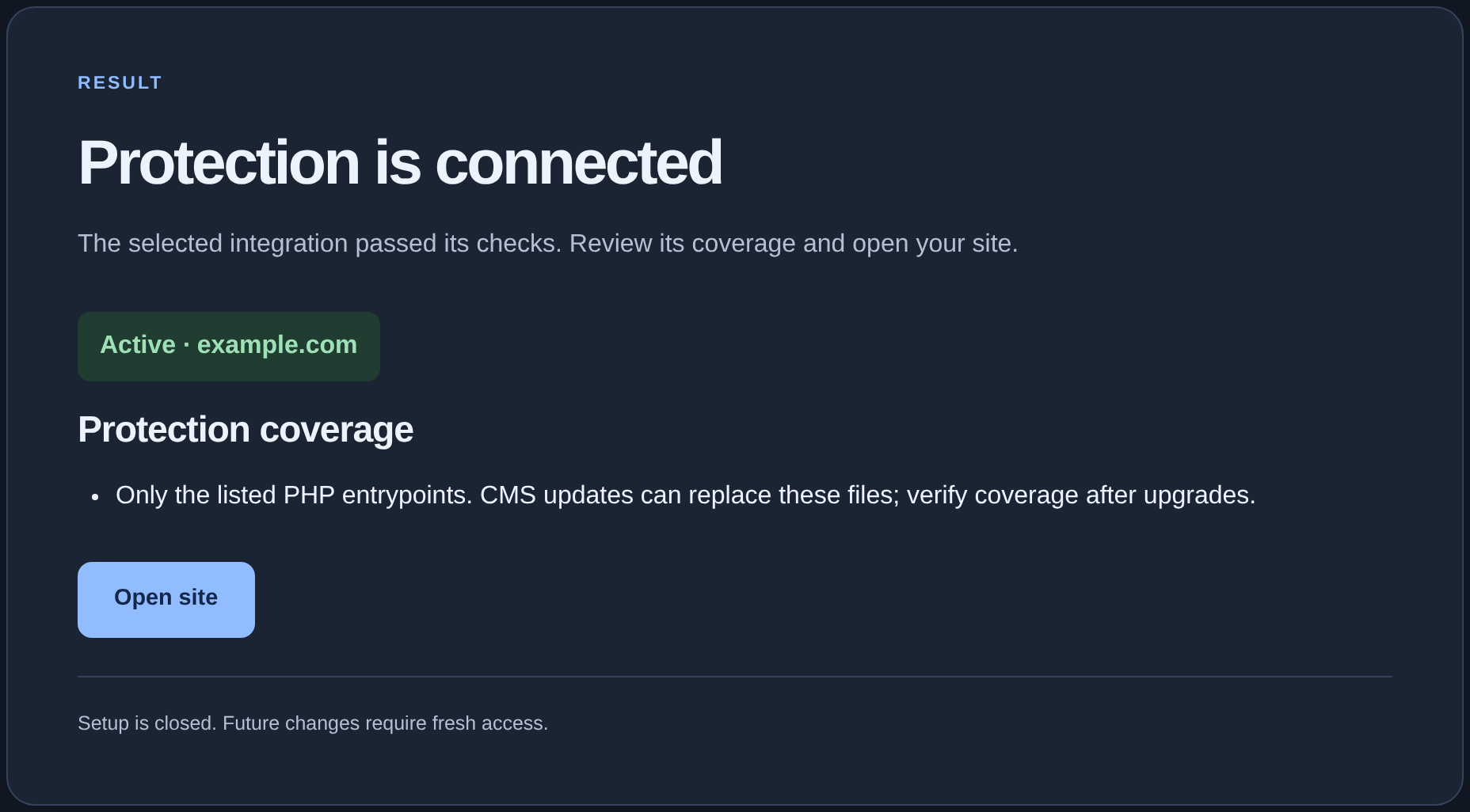 Wizard result: Protection is connected and Protection coverage