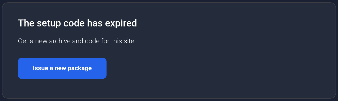 Expired code and Issue a new package button