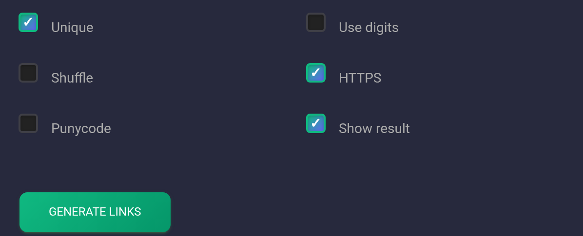 Unique, HTTPS and Show result enabled