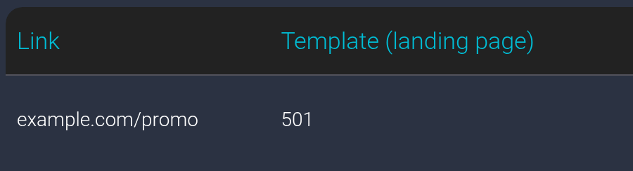 Saved stream example.com/promo assigned to template 501