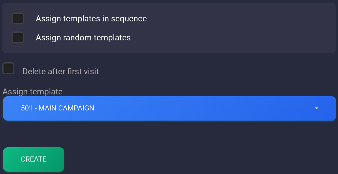Template 501, reusable link and Create button
