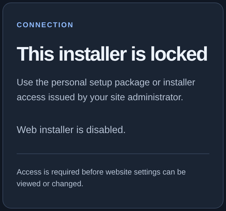 This installer is locked: authorized access is needed for changes