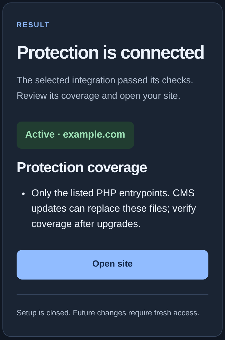 Wizard result: Protection is connected and Protection coverage
