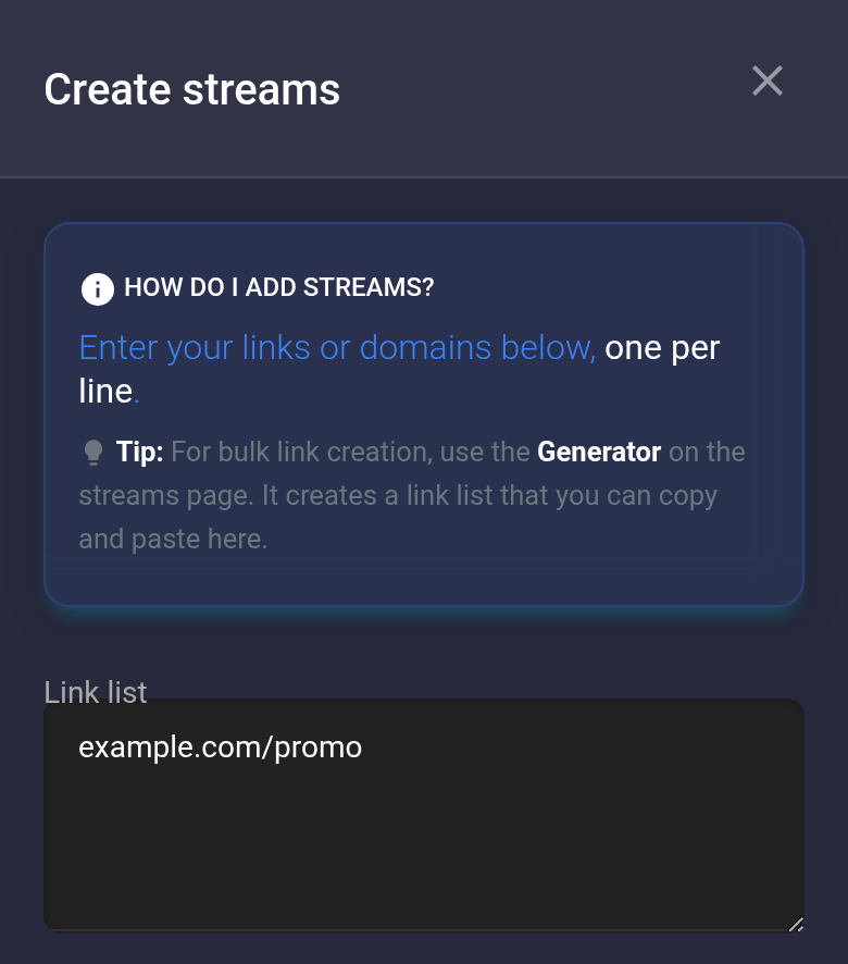 Entering the incoming address example.com/promo — mobile
