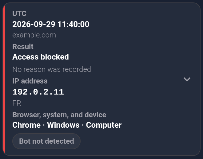 Access blocked, No reason was recorded