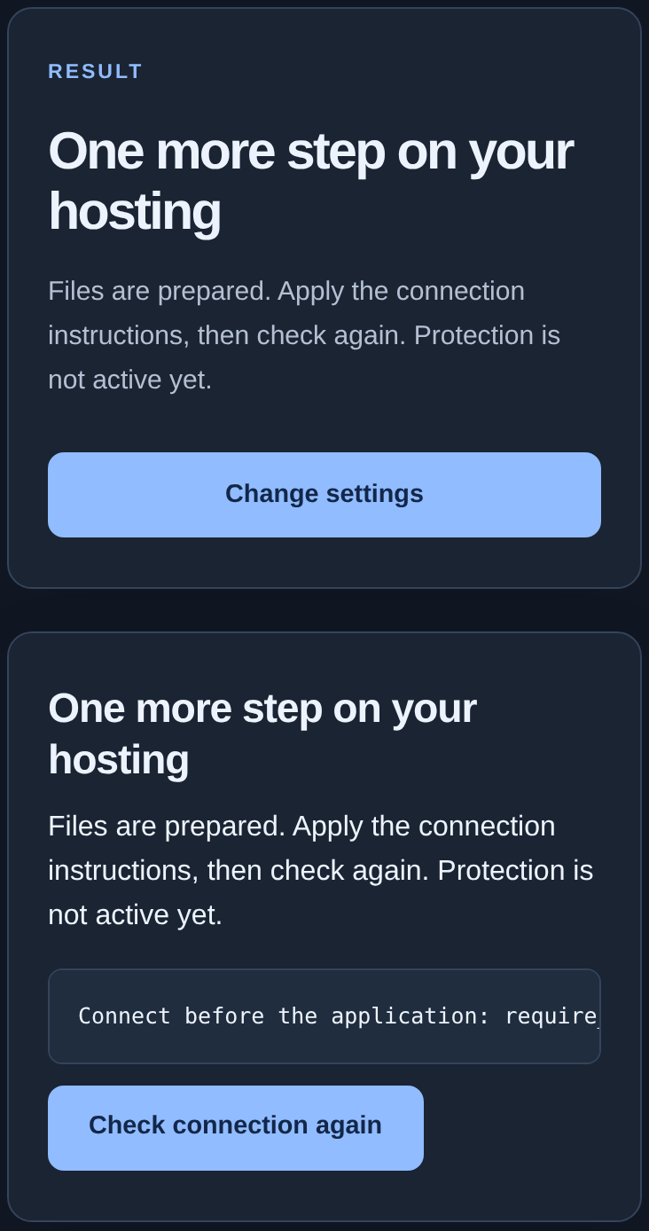 Wizard: One more step on your hosting and Check connection again