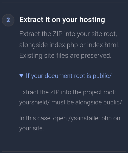 File placement instructions for a public/ document root — mobile view