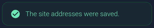The site addresses were saved message — mobile view