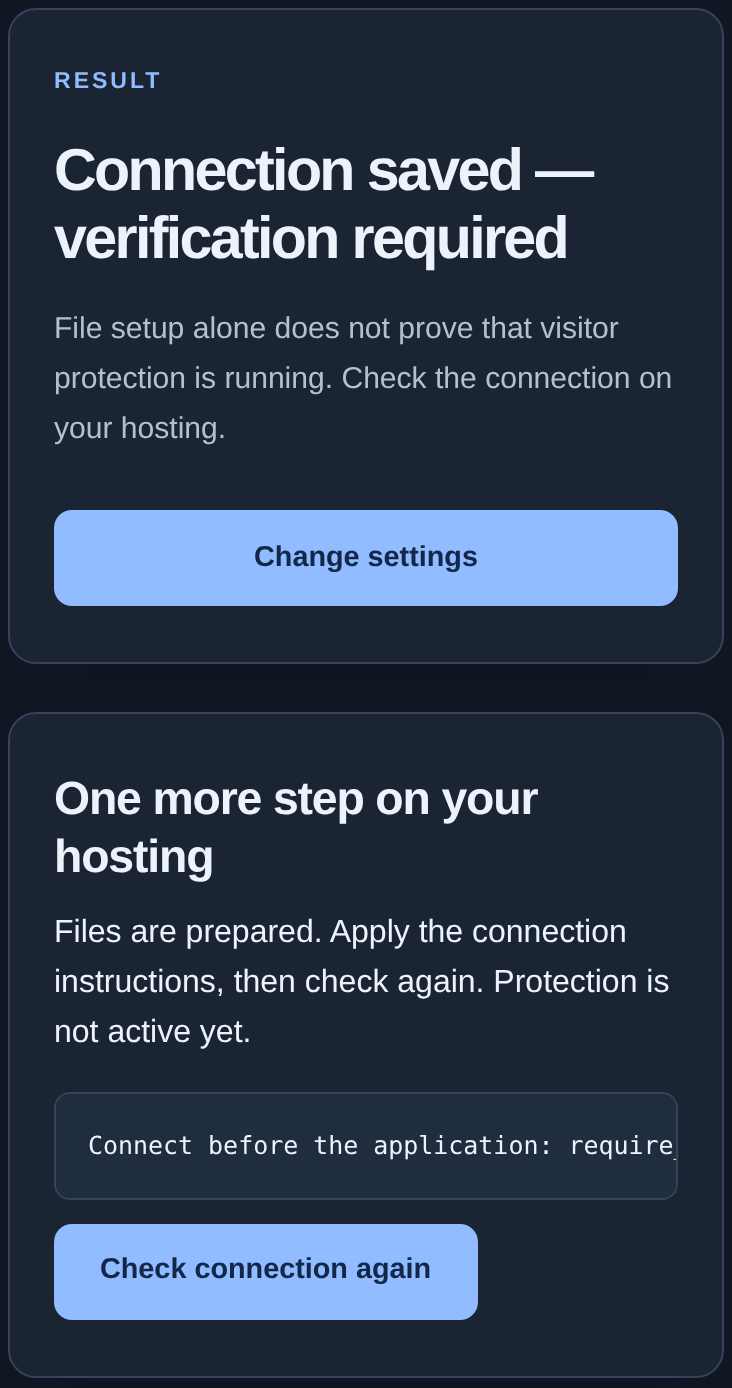 Wizard: Connection saved, verification required and the recheck button