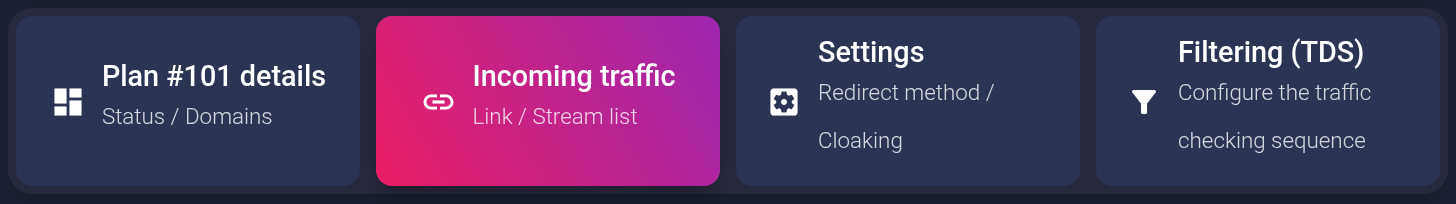 Incoming traffic in the settings for plan #101
