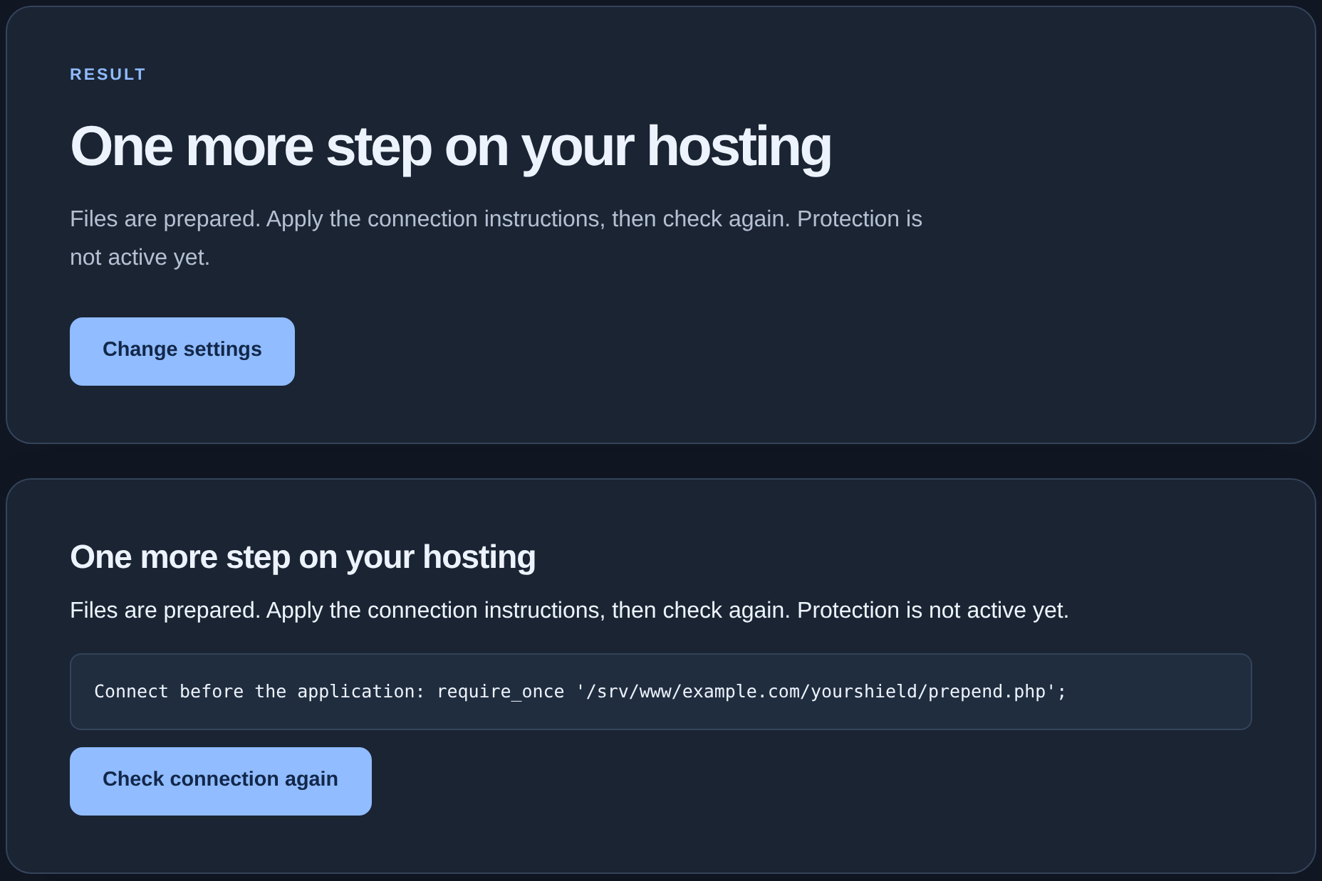 Wizard: One more step on your hosting and Check connection again