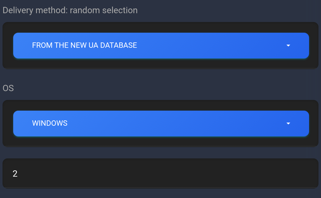 New UA database, Windows and two strings; device selector hidden