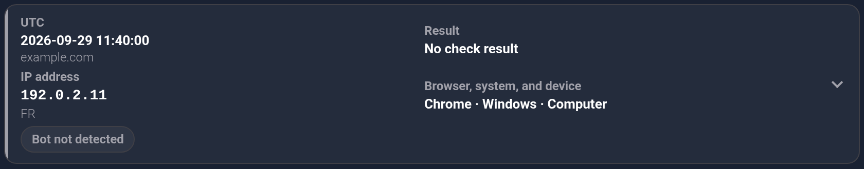 No check result alongside Bot not detected
