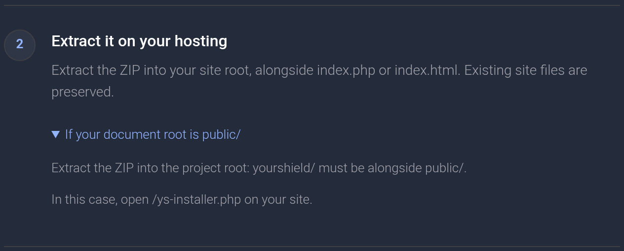 File placement instructions for a public/ document root
