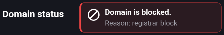 Sample blocked result with its reason. Give support the domain and the response.