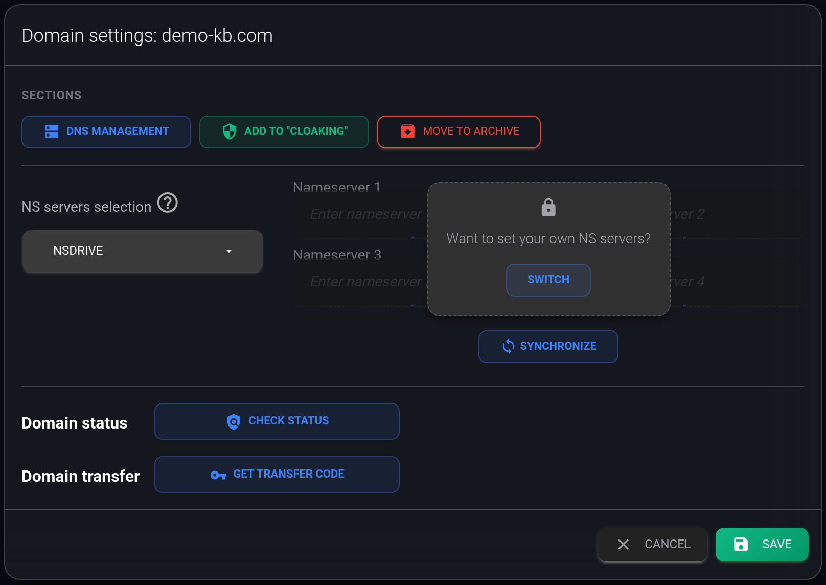 In domain settings, find Domain status and Check status.