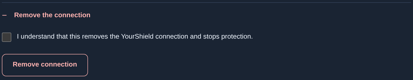 Hosting: Remove the connection, confirmation and button