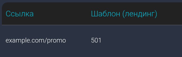 Сохранённый поток example.com/promo с шаблоном 501